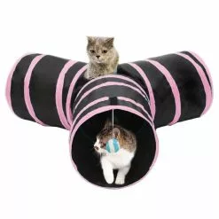Remise 🌟 Wewoo Jouet pour Animaux rose Pliable 3 sorties exercice tunnel de chat avec une balle suspendue 🎁