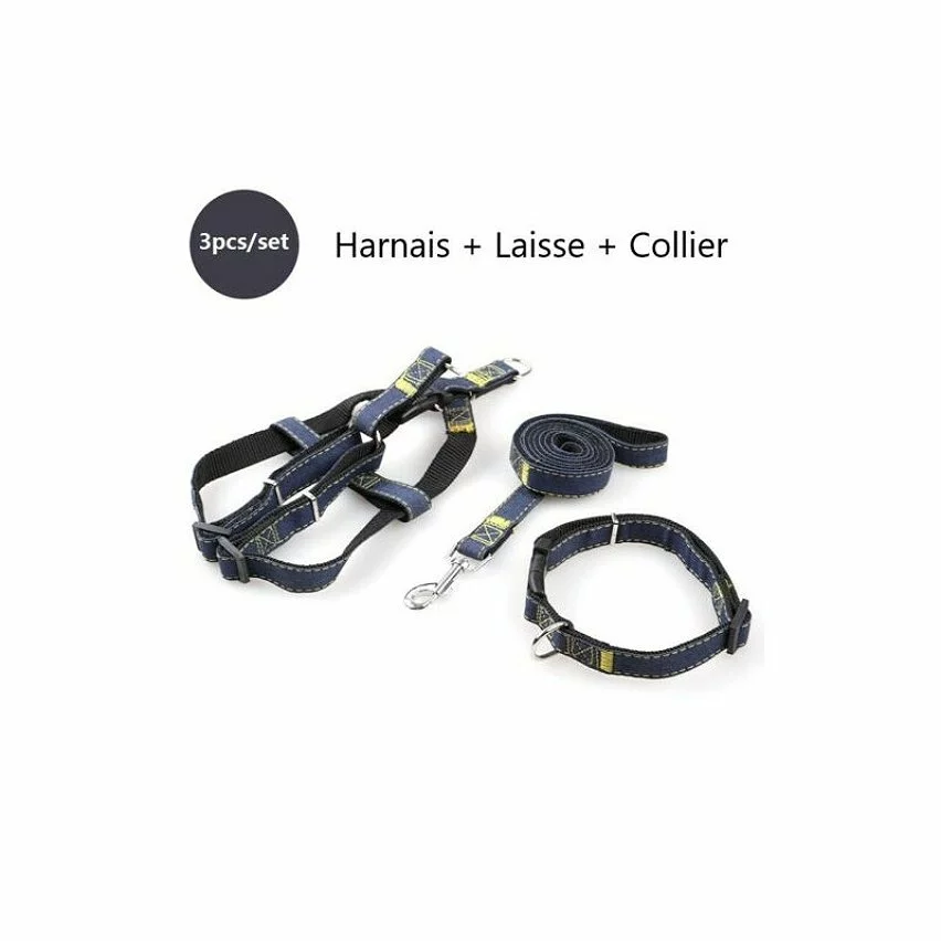 De gros 😉 Passionimaux59 Lot de 3 Pièces Harnais Laisse Collier 👖 Jeans Chien Chat Chiot Promenade - Noir - M 😀 4 De gros 😉 Passionimaux59 Lot de 3 Pièces Harnais Laisse Collier 👖 Jeans Chien Chat Chiot Promenade - Noir - M 😀 – Image 2