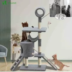 Meilleur prix ⌛ VOUNOT Arbre à Chat 154cm avec Griffoir Plateforme Niche XXL Gris ⌛ -Bon plan Animalerie 6973424410448 6