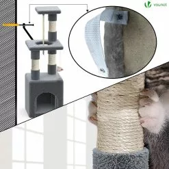 Sortie 🎁 VOUNOT Arbre à Chat 88cm avec Corde Griffoir Plateforme Niche Gris 🛒 -Bon plan Animalerie 6973424411469 6