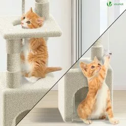 Sortie 🤩 VOUNOT Arbre à Chat 88cm avec Corde Griffoir Plateforme Niche Beige ⭐ -Bon plan Animalerie 6973424411476 5