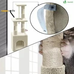 Sortie 🤩 VOUNOT Arbre à Chat 88cm avec Corde Griffoir Plateforme Niche Beige ⭐ -Bon plan Animalerie 6973424411476 6